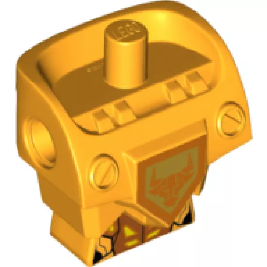 Torso, Modified Oversized with Armor with Pin Holes with Orange and Gold Circuitry and Orange Bull Head on Gold Pentagonal Shield Pattern