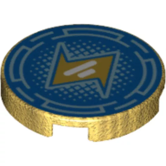 Tile, Round 2 x 2 with Bottom Stud Holder with Broken Circles, Silver Dots and Gold Lightning Bolt Pattern (70635)