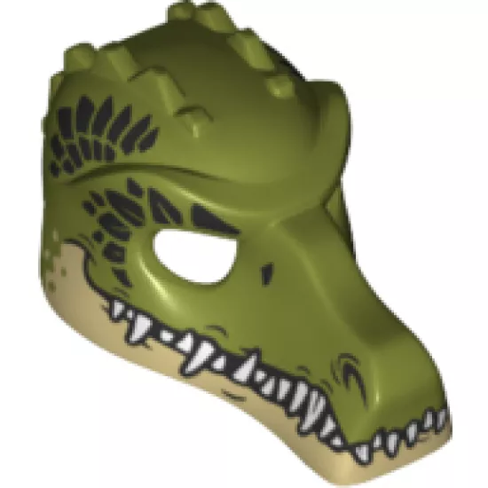 Minifigure, Headgear Mask Crocodile with Teeth, Tan Lower Jaw and Dark Green Scales Pattern