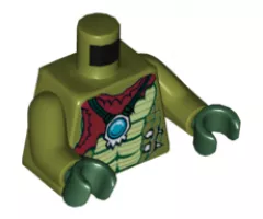 Torso Chima Crocodile Skin with Dark Red Tattered Cloth and Necklace with Dark Azure Round Jewel (Chi) Pattern / Olive Green Arms / Dark Green Hands