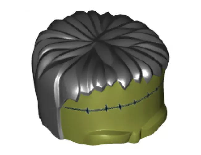 Minifigure, Headgear Head Top, Frankenstein Monster with Black Hair and Small Stitches Pattern