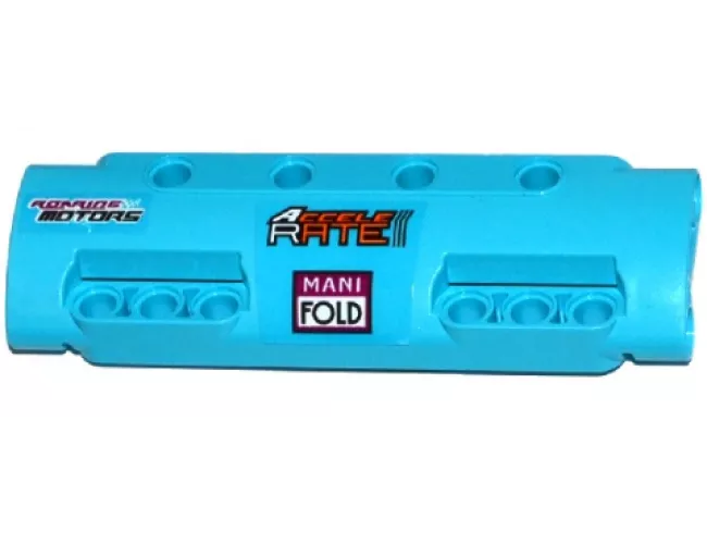 Technic, Panel Curved 11 x 3 with 10 Pin Holes through Panel Surface with 'ROARING MOTORS', 'ACCELE RATE' and 'MANI FOLD' Pattern Left (Stickers) - Set 42050