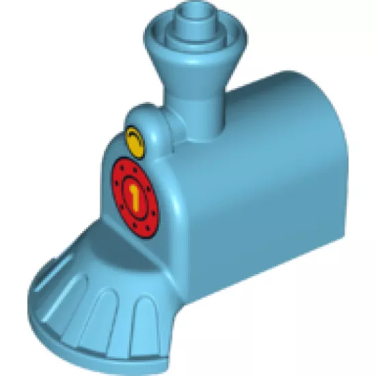 Duplo, Train Steam Engine Front with Cow Catcher, Yellow Headlight and Number 1 Pattern