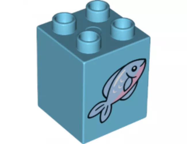 Duplo, Brick 2 x 2 x 2 with Fish with Pink Stomach Pattern