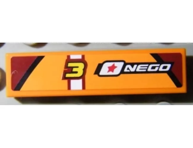 Tile 1 x 4 with Number 3 and 'NEGO' Pattern (Sticker) - Set 8304