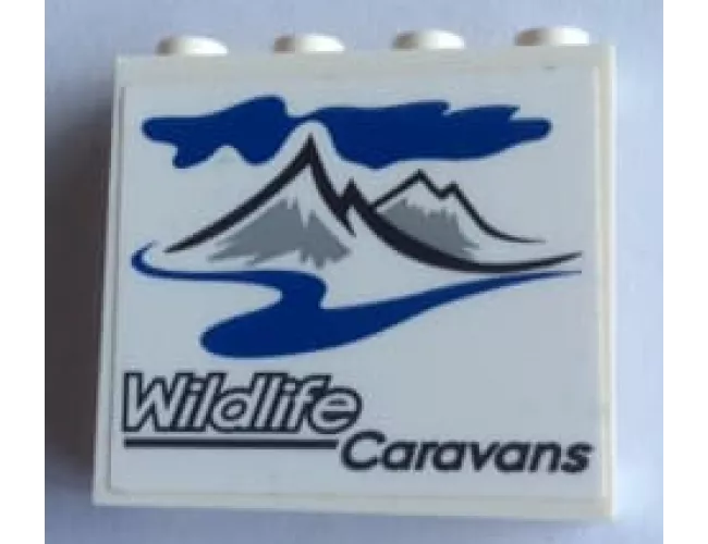 Panel 1 x 4 x 3 with Side Supports - Hollow Studs with 'Wildlife Caravans' Pattern (Sticker) - Set 60182