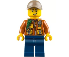 City Jungle Explorer - Dark Orange Jacket with Pouches, Dark Blue Legs, Dark Tan Cap with Hole, Cheek Scuff