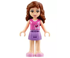 Friends Olivia, Medium Lavender Skirt, Dark Pink Top with Hearts and White Undershirt