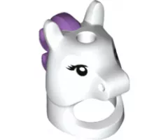 Minifigure, Headgear Mask Horse with Hole in Top, Black Eyelashes and Medium Lavender Mane Pattern (Unicorn Girl)