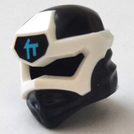 Minifigure, Headgear Ninjago Wrap Type 6 with White Mask, Medium Azure C Symbol on Black Pattern