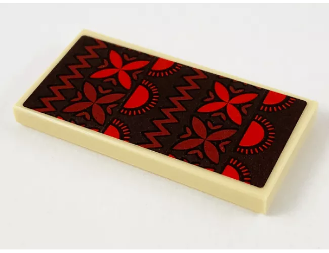 Tile 2 x 4 with Dark Brown Blanket with Red and Dark Red Suns and Flowers Pattern (Sticker) - Set 41149