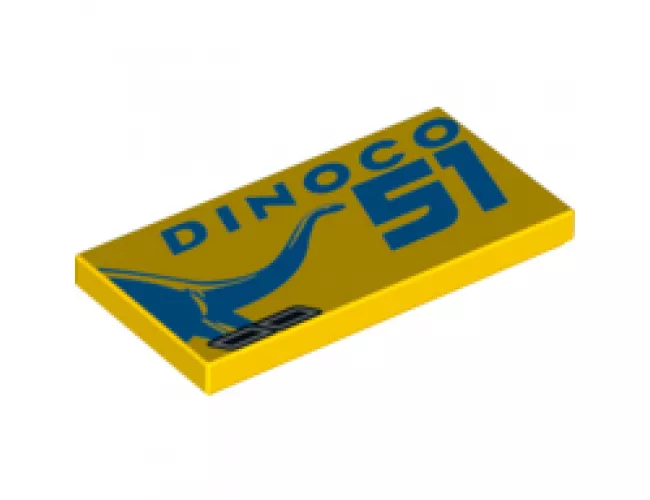 Tile 2 x 4 with Blue 'DINOCO 51' on Right and Dinosaur and Exhaust Pipes on Left Pattern