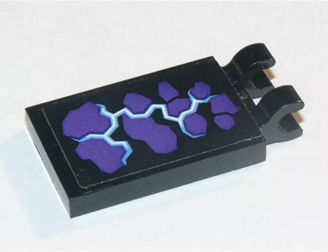 Tile, Modified 2 x 3 with 2 Clips with Dark Purple Spots and Medium Blue and White Electricity Pattern (Sticker) - Set 70353