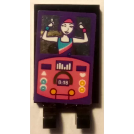 Tile, Modified 2 x 3 with 2 Clips with Female Aerobics Instructor and Pink Screen with Buttons Pattern (Sticker) - Set 41312