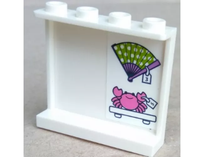 Panel 1 x 4 x 3 with Side Supports - Hollow Studs with Fan and Crab on Shelf Pattern on Inside (Sticker) - Set 41315