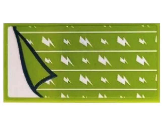 Tile 2 x 4 with Lime Blanket with White Lines and Lightning Bolts Pattern (Sticker) - Set 41340