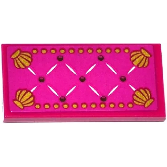 Tile 2 x 4 with Magenta Mattress with Buttons and Gold Shells Pattern (Sticker) - Set 41063