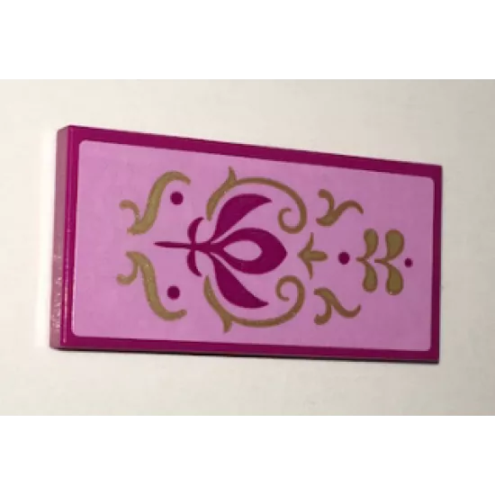 Tile 2 x 4 with Magenta Crest and Gold Scrollwork Pattern (Sticker) - Set 41068