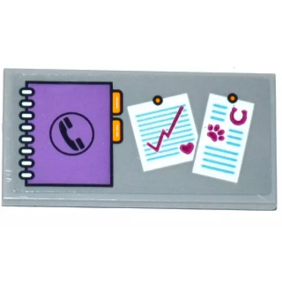 Tile 2 x 4 with Spiral Bound Phone Book and Pinned Documents Pattern (Sticker) - Set 41125