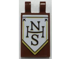 Tile, Modified 2 x 3 with 2 Open O Clips with Black and Gold 'NHS' on White Banner Pattern Model Right Side (Sticker) - Set 70425