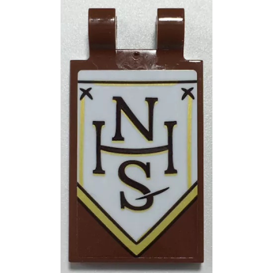 Tile, Modified 2 x 3 with 2 Open O Clips with Black and Gold 'NHS' on White Banner Pattern Model Left Side (Sticker) - Set 70425