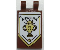 Tile, Modified 2 x 3 with 2 Open O Clips with Black 'NEWBURY' and Gold Basketball Trophy on White Banner Pattern Model Left Side (Sticker) - Set 70425