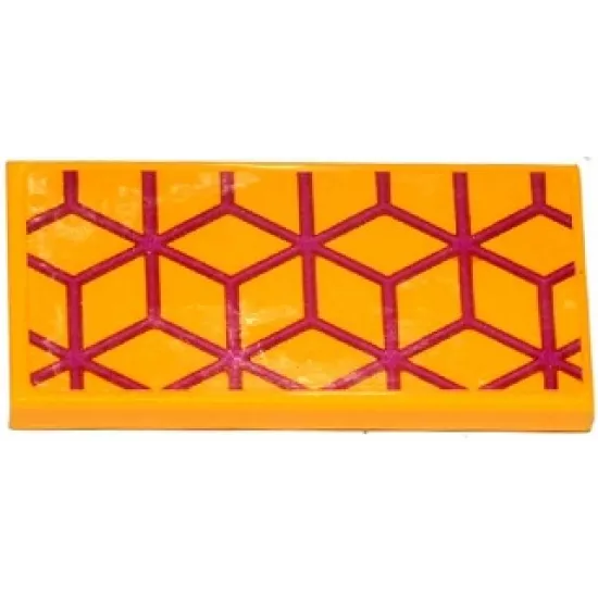 Tile 2 x 4 with Magenta Diamond Cube Geometric Pattern (Sticker) - Set 41135