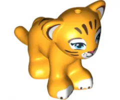Lion / Tiger, Friends / Elves, Baby Cub with Medium Azure Eyes, Dark Pink Nose and Dark Brown Stripes Pattern (Rajah)