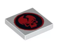 Tile 2 x 2 with Ninjago Cracked Red Skull on Black Circle Pattern
