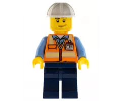 Space Engineer, Male, Orange Vest, Dark Blue Legs, White Construction Helmet, Stubble
