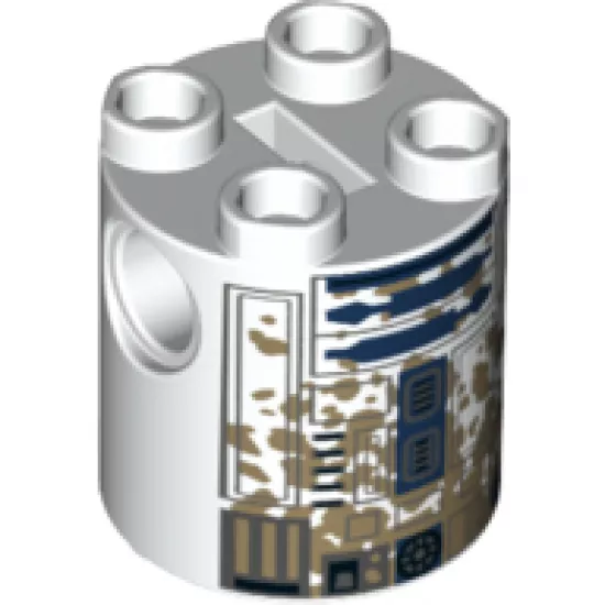 Brick, Round 2 x 2 x 2 Robot Body with Gray Lines and Dark Blue with Dark Tan Dirt Stains Pattern (R2-D2)