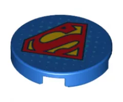 Tile, Round 2 x 2 with Bottom Stud Holder with Red and Yellow Superman 'S' Logo Pattern