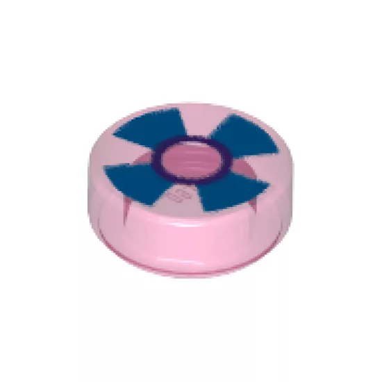 Tile, Round 1 x 1 with Blue and Medium Lavender Pinwheel Pattern