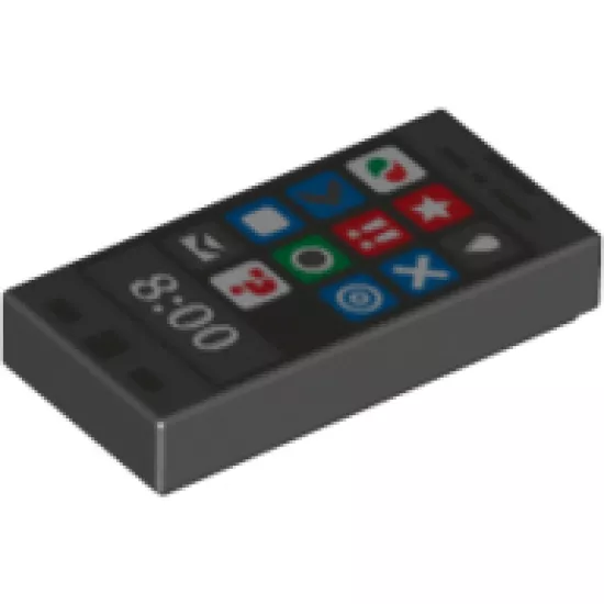 Tile 1 x 2 with Cell Phone / Smartphone Octan, Star and other Icons and '8:00' Pattern
