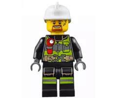 Fire - Reflective Stripes with Utility Belt and Flashlight, White Fire Helmet, Dark Orange Moustache and Goatee, Soot Marks