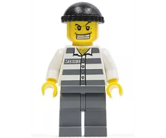 Police - Jail Prisoner 50380 Prison Stripes, Dark Bluish Gray Legs, Black Knit Cap, Gold Tooth