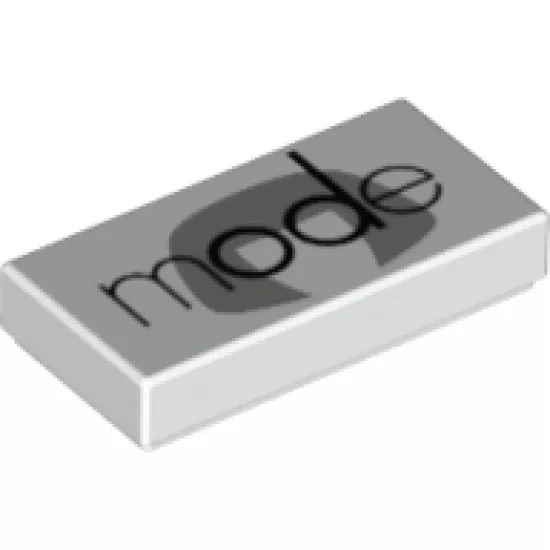 Tile 1 x 2 with Black 'mode' and Light Bluish Gray Wig Pattern