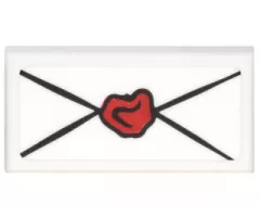 Tile 1 x 2 with Envelope with Red Wax Seal  Pattern (Sticker) - Set 76060
