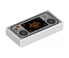 Tile 1 x 2 with Handheld Video Game with Directional Pads, Orange Buttons, and Pixelated Alien on Black Screen Pattern