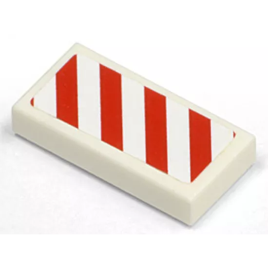 Tile 1 x 2 with Diagonal Stripes Red Right Pattern (Sticker) - Set 7635