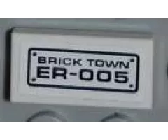 Tile 1 x 2 with 'BRICK TOWN' and 'ER-005' Pattern (Sticker) - Set 8186