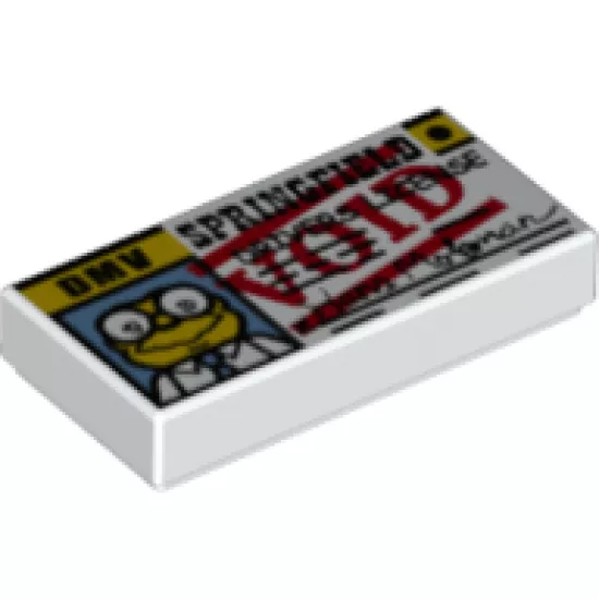 Tile 1 x 2 with Simpsons Hans Moleman 'SPRINGFIELD DRIVERS LICENSE' with Red 'VOID' Pattern