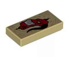 Tile 1 x 2 with Dark Tan Markings and Red Monster Head with White Sharp Teeth and Black Horn Pattern (Nexo Knights Book of Monsters)