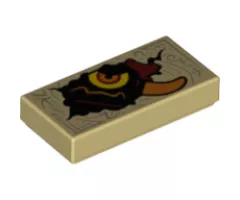 Tile 1 x 2 with Dark Tan Markings and Black Monster Head with Yellow Eye and Orange Horn Pattern (Nexo Knights Book of Evil)