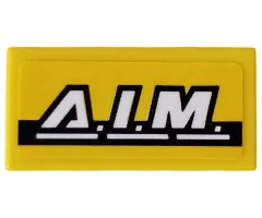 Tile 1 x 2 with White 'A.I.M.' and Black Stripe on Yellow Background Pattern (Sticker) - Set 76142