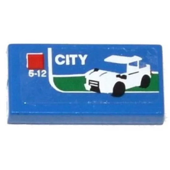 Tile 1 x 2 with White Car, 'CITY' and '5-12' Pattern (Sticker) - Set 60050