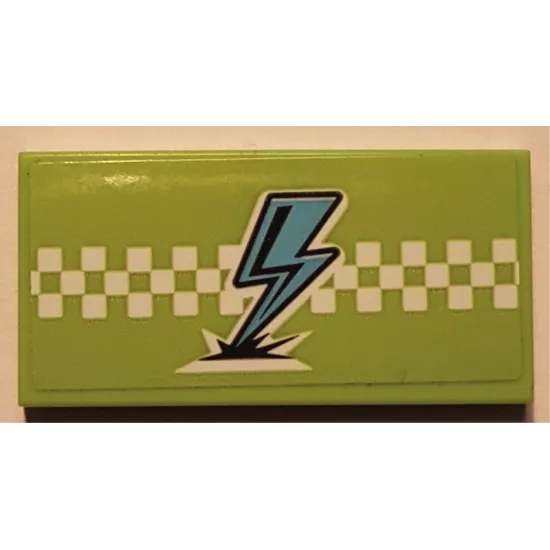 Tile 2 x 4 with Medium Azure Lightning and White Checkered Stripe Pattern (Sticker) - Set 41352