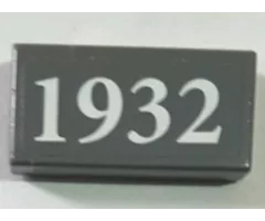 Tile 1 x 2 with White '1932' on Dark Bluish Gray Background Pattern (Sticker) - Set 60097