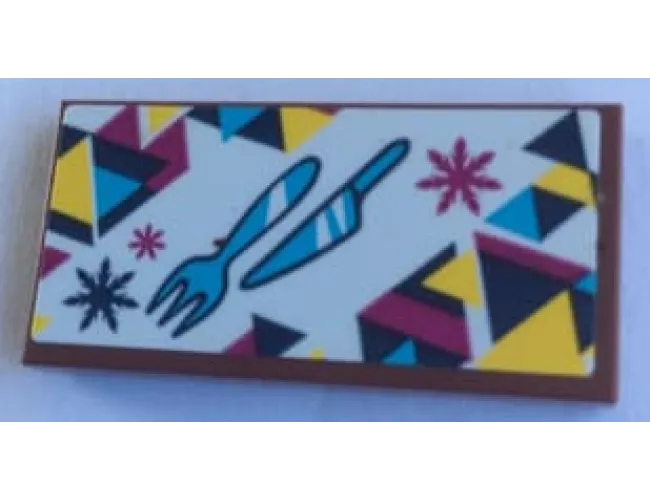 Tile 2 x 4 with Snowflakes and Knife and Fork Pattern (Sticker) - Set 41324