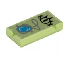 Tile 1 x 2 with Goblin Eye and Medium Azure Amulet on Yellowish Green Parchment Background Pattern